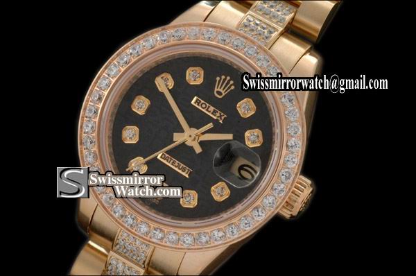 Ladeis Rolex Datejust FG Pres Diam Bez/Bracelet Black Jub Dial Swiss Eta 2671-2 Replica Watches