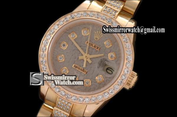 Ladeis Rolex Datejust FG Pres Diam Bez/Bracelet Grey Jub Dial Swiss Eta 2671-2 Replica Watches