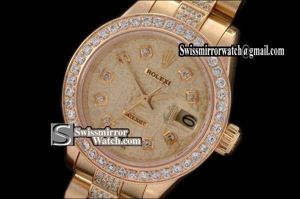 Ladeis Rolex Datejust Pres Diam Bez/Bracelet Gold Jub Dial Swiss Eta 2671-2 Replica Watches