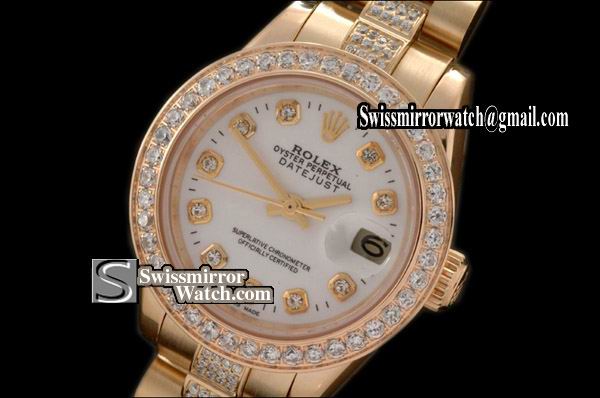Ladeis Rolex Datejust Pres Diam Bez/Bracelet White Dial Swiss Eta 2671-2 Replica Watches