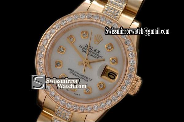 Ladeis Rolex Datejust Pres Diam Bez/Bracelet P-White Dial Eta 2671-2 Replica Watches