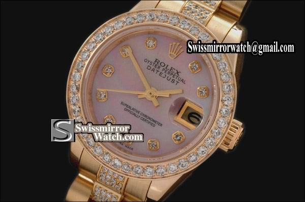 Ladeis Rolex Datejust Pres Diam Bez/Bracelet Mop Pink Dial Swiss Eta 2671-2 Replica Watches