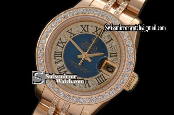 Ladeis Rolex Datejust FG Jub Diam Bez /Diam Blue Centre Roman Dial Eta 2671-2 Replica Watches