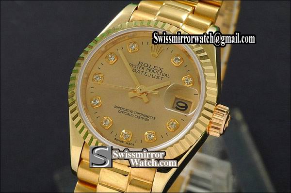 Ladeis Rolex Datejust FG Gold Dial Diamond Markers Eta 2671-2 Replica Watches