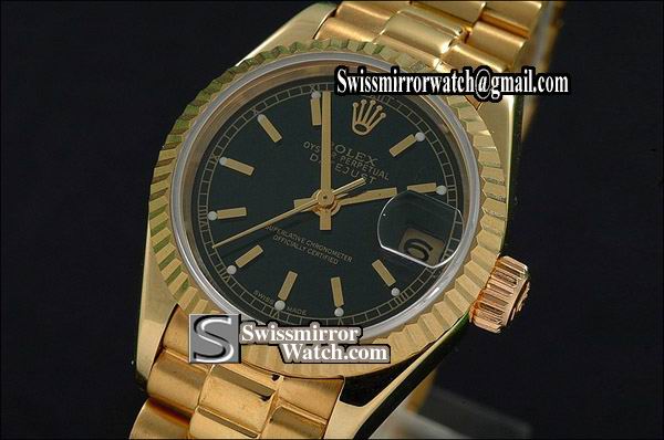 Ladeis Rolex Datejust FG Black Dial Roman Markers Eta 2671-2 Replica Watches