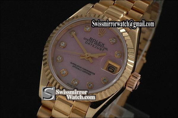 Ladeis Rolex Datejust FG MOP Pink Dial Diamond Markers Eta 2671-2 Replica Watches