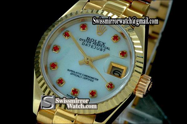 Ladeis Rolex Datejust FG MOP White Dial Ruby Markers Eta 2671-2 Replica Watches