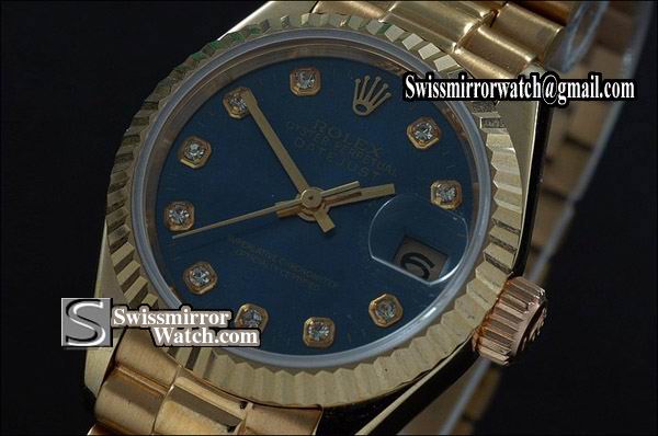 Ladeis Rolex Datejust FG Blue Dial Diamond Markers Eta 2671-2 Replica Watches