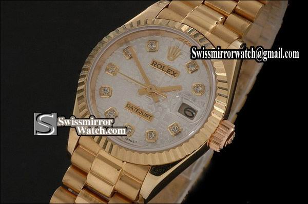 Ladeis Rolex Datejust FG Silver Jub Dial Diamond Markers Eta 2671-2 Replica Watches