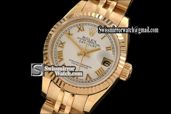 Ladeis Rolex Datejust FG White Dial Roman Markers Eta 2671-2 Replica Watches