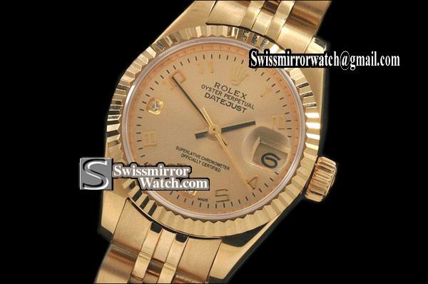 Ladeis Rolex Datejust FG Gold Diam Dial Num/Diam Markers Eta 2671-2 Replica Watches
