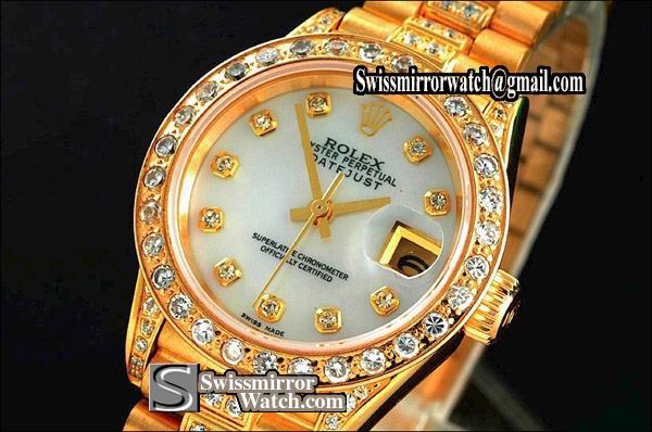 Ladeis Rolex Datejust FG President MOP White Diamond Markers Eta 2671-2 Replica Watches