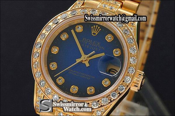 Ladeis Rolex Datejust FG President Blue Dial Diamond Markers Eta 2671-2 Replica Watches
