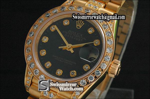 Ladeis Rolex Datejust FG President Black Dial Diamond Markers Eta 2671-2 Replica Watches