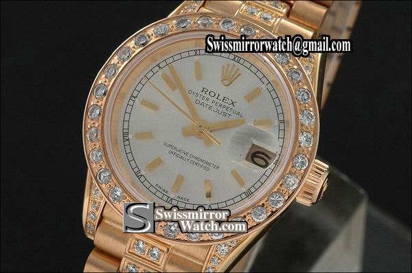Ladeis Rolex Datejust FG President White Dial Stick Markers Eta 2671-2 Replica Watches