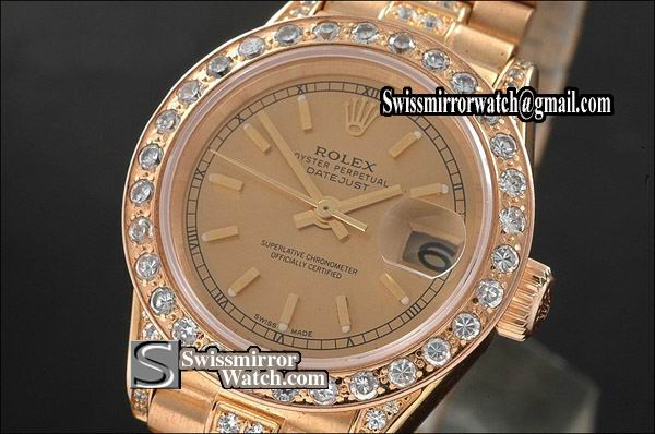 Ladeis Rolex Datejust FG President Gold Dial Stick Markers Eta 2671-2 Replica Watches