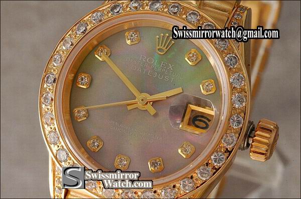 Ladeis Rolex Datejust FG President MOP Green Dial Diamond Markers Eta 2671-2 Replica Watches