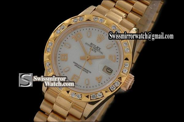 Ladeis Rolex Datejust FG White Dial Stk/Num Markers Diam Bez Eta 2671-2 Replica Watches
