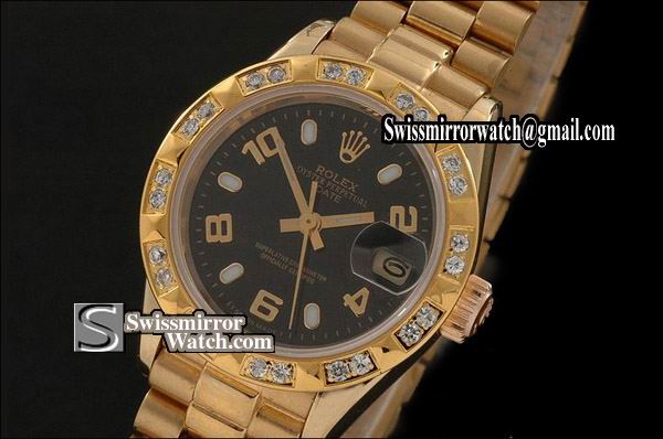 Ladeis Rolex Datejust FG Black Dial Stk/Num Markers Diam Bez Eta 2671-2 Replica Watches