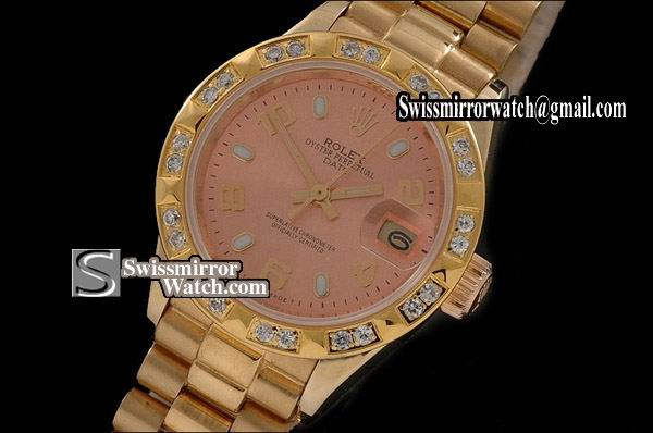 Ladeis Rolex Datejust FG Salmon Dial Stk/Num Markers Diam Bez Eta 2671-2 Replica Watches