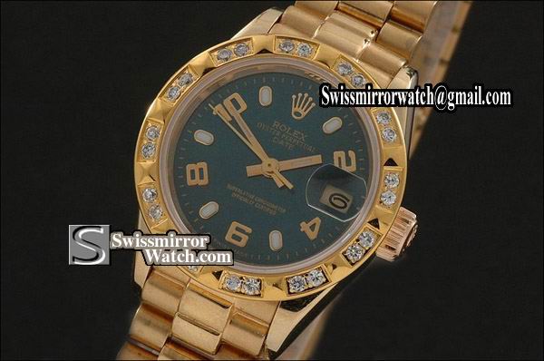 Ladeis Rolex Datejust FG Green Dial Stk/Num Markers Diam Bez Eta 2671-2 Replica Watches