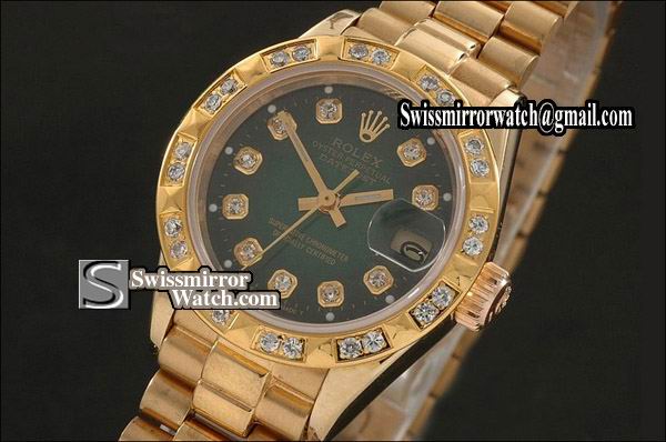 Ladeis Rolex Datejust FG Burnt Green Dial Diamond Markers/Bez Eta 2671-2 Replica Watches