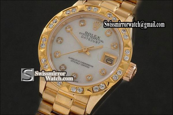 Ladeis Rolex Datejust FG MOP White Dial Diamond Markers/Bez Eta 2671-2 Replica Watches
