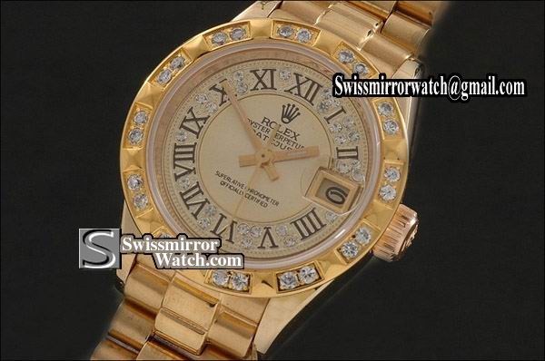 Ladeis Rolex Datejust FG Diamond/Gold Dial Roman Markers/Bez Eta 2671-2 Replica Watches