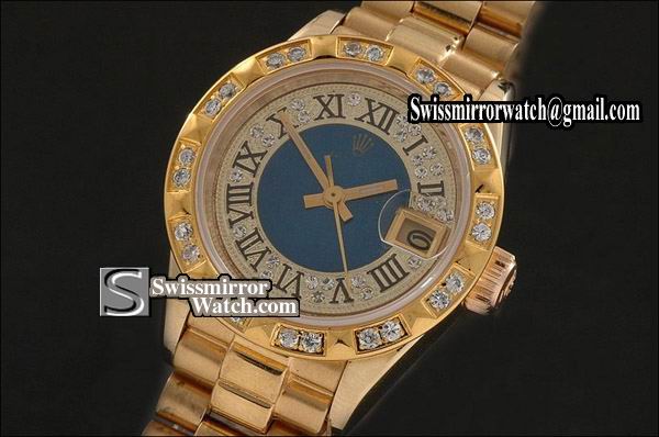 Ladeis Rolex Datejust FG Diamond/Blue Dial Roman Markers/Bez Eta 2671-2 Replica Watches
