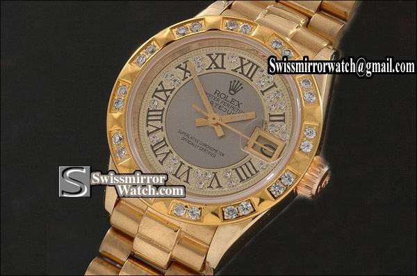 Ladeis Rolex Datejust FG Diamond/Grey Dial Roman Markers/Bez Eta 2671-2 Replica Watches