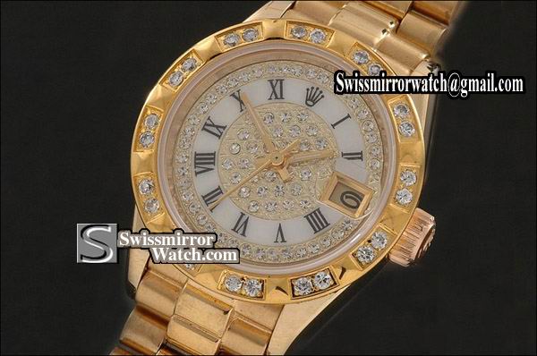 Ladeis Rolex Datejust FG Diamond/White Dial Roman Markers/Bez Eta 2671-2 Replica Watches