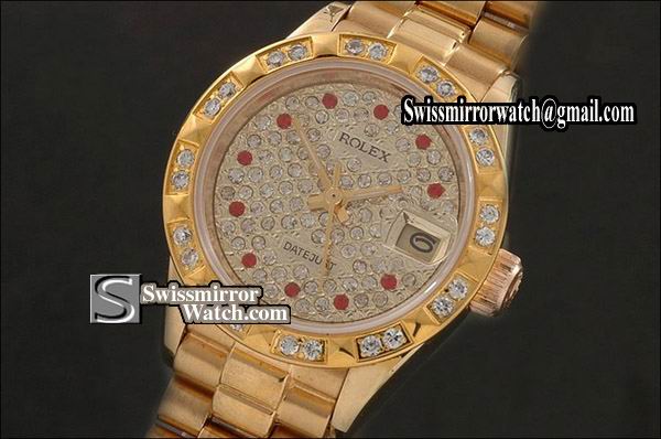 Ladeis Rolex Datejust FG Full Diamond Dial Ruby Markers/Bez Eta 2671-2 Replica Watches