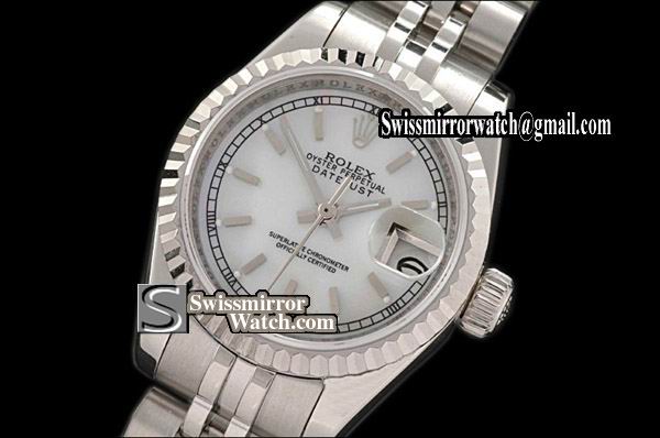 Ladeis Rolex Datejust SS Jubilee White Dial Sticks Swiss Eta 2671-2 Replica Watches