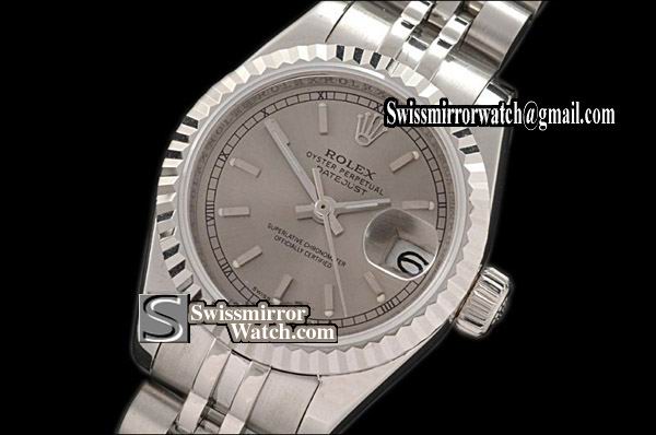 Ladeis Rolex Datejust SS Jubilee Grey Dial Sticks Swiss Eta 2671-2 Replica Watches