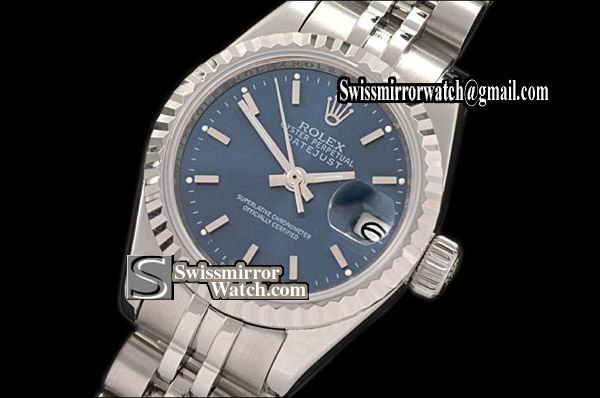 Ladeis Rolex Datejust SS Jubilee Blue Dial Sticks Swiss Eta 2671-2 Replica Watches