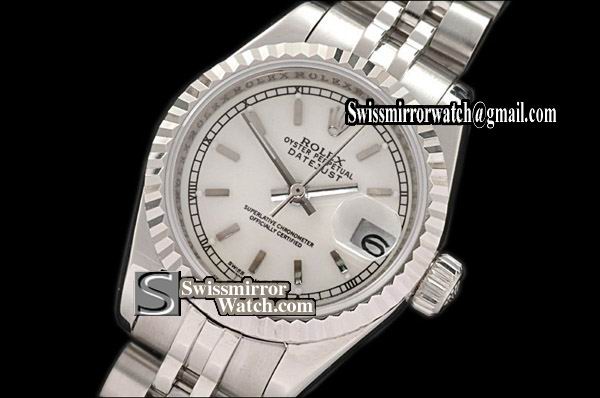 Ladeis Rolex Datejust SS Jubilee Silver Dial Sticks Swiss Eta 2671-2 Replica Watches