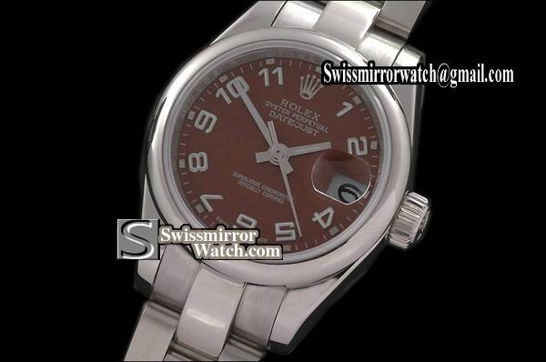 Ladeis Rolex Datejust SS Oyster Brown dial Num Markers Swiss Eta 2671-2 Replica Watches
