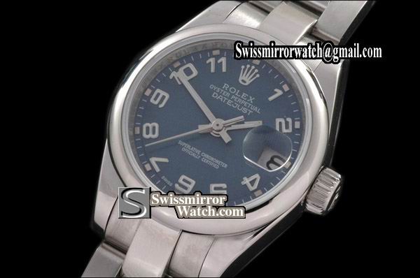 Ladeis Rolex Datejust SS Oyster Blue dial Num Markers Swiss Eta 2671-2 Replica Watches