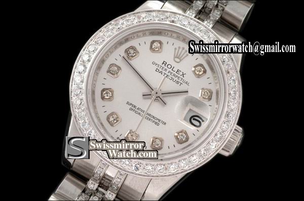 Ladeis Rolex Datejust SS Jub Diam Bez/Markers/Bracelet Silver Eta 2671-2 Replica Watches