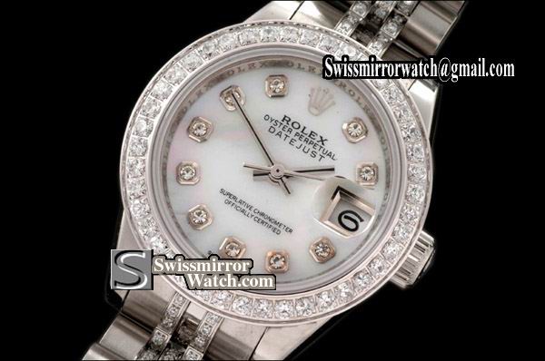 Ladeis Rolex Datejust Jub Diam Bez/Markers/Bracelet MOP Wht Eta 2671-2 Replica Watches