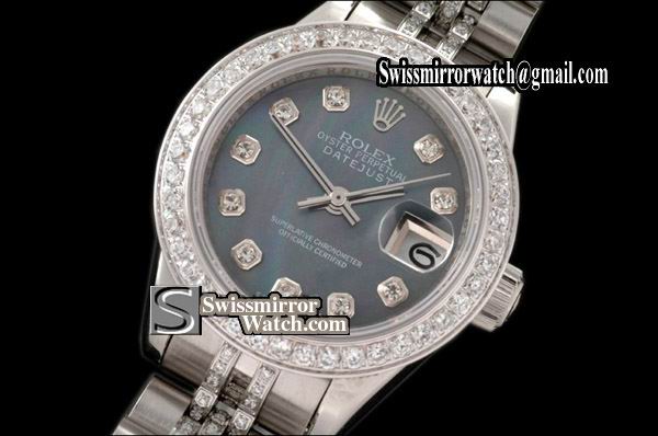 Ladeis Rolex Datejust SS Jub Diam Bez/Markers/Bracelet MOP Grey Eta 2671-2 Replica Watches