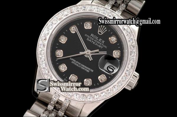 Ladeis Rolex Datejust SS Jub Diam Bez/Markers/Bracelet Black Eta 2671-2 Replica Watches