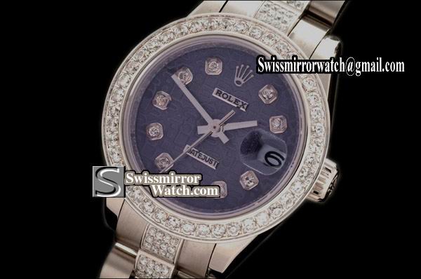 Ladeis Rolex Datejust SS Pres Diam Bez/Bracelet Blue Jub Dial Swiss 2671-2 Replica Watches