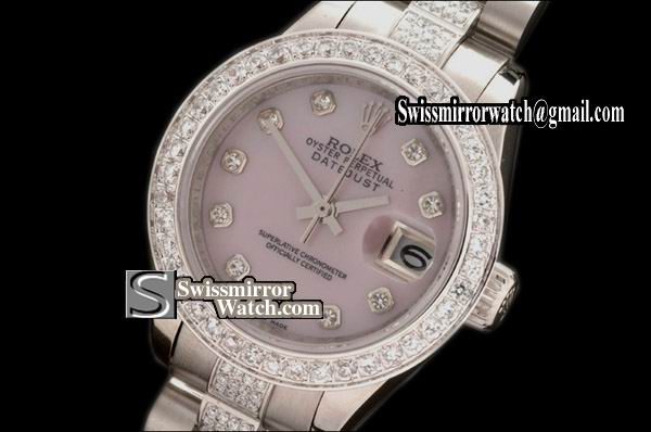 Ladeis Rolex Datejust SS Pres Diam Bez/Bracelet Mop Pink Dial Swiss Eta 2671-2 Replica Watches