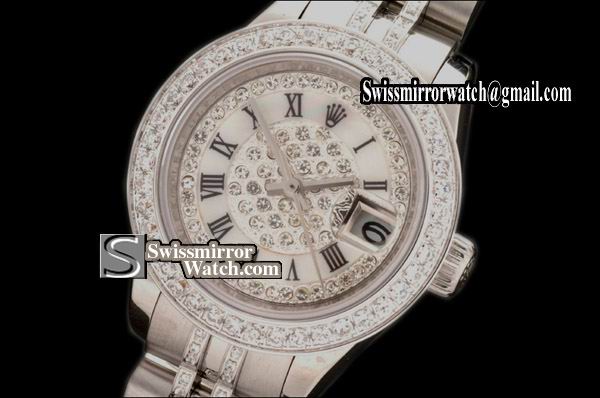 Ladeis Rolex Datejust SS Jub Diam Bez /Diam Wht Ring Roman Dial Eta 2671-2 Replica Watches