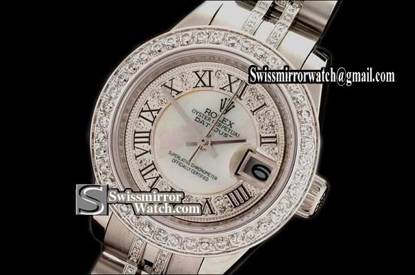 Ladeis Rolex Datejust SS Jub Diam Bez /Diam Wht Centre Roman Dial Eta 2671-2 Replica Watches