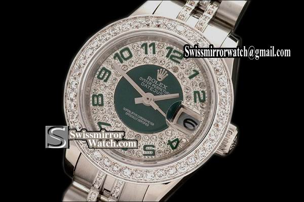 Ladeis Rolex Datejust SS Jub Diam Bez /Diam Green Centre Num Dial Eta 2671-2 Replica Watches
