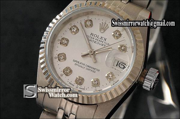 Ladeis Rolex Datejust SS Silver Dial Diamond Marker Swiss Eta 2671-2 Replica Watches