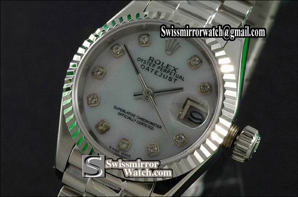 Ladeis Rolex Datejust SS MOP Dial Diamond Marker Swiss Eta 2671-2 Replica Watches