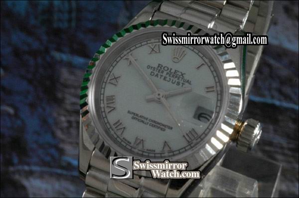 Ladeis Rolex Datejust SS White Dial Roman Marker Swiss Eta 2671-2 Replica Watches
